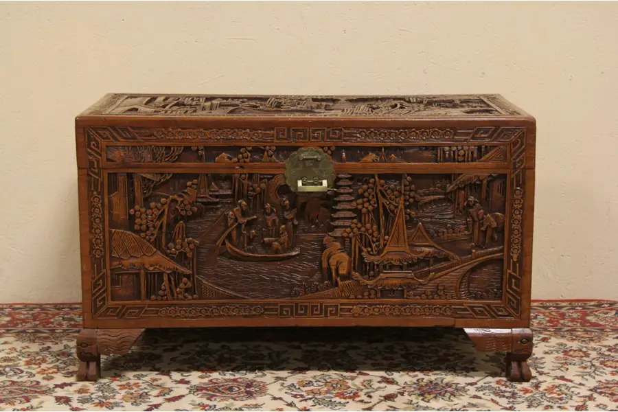 Photo of Hand Carved Chinese Vintage Trunk or Chest