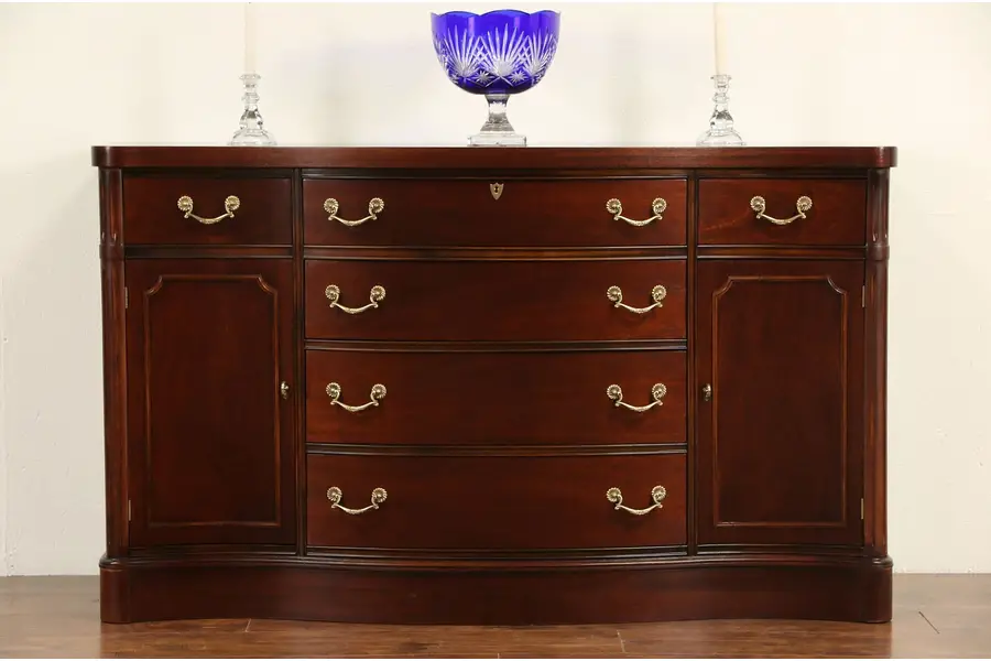 Photo of Traditional 1950 Vintage Mahogany Serpentine Sideboard, Server or Buffet