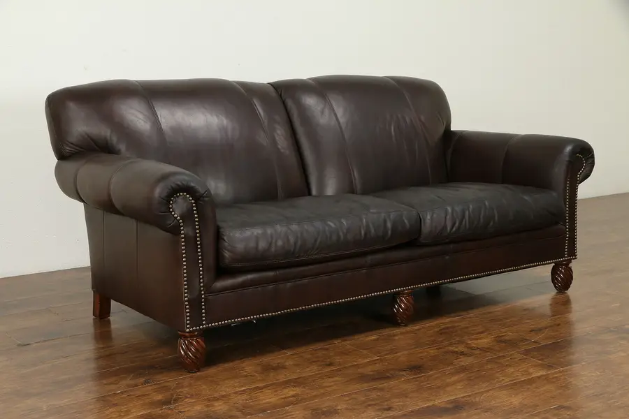Photo of Leather Vintage Sofa, Brass Nailhead Trim, Leather Master