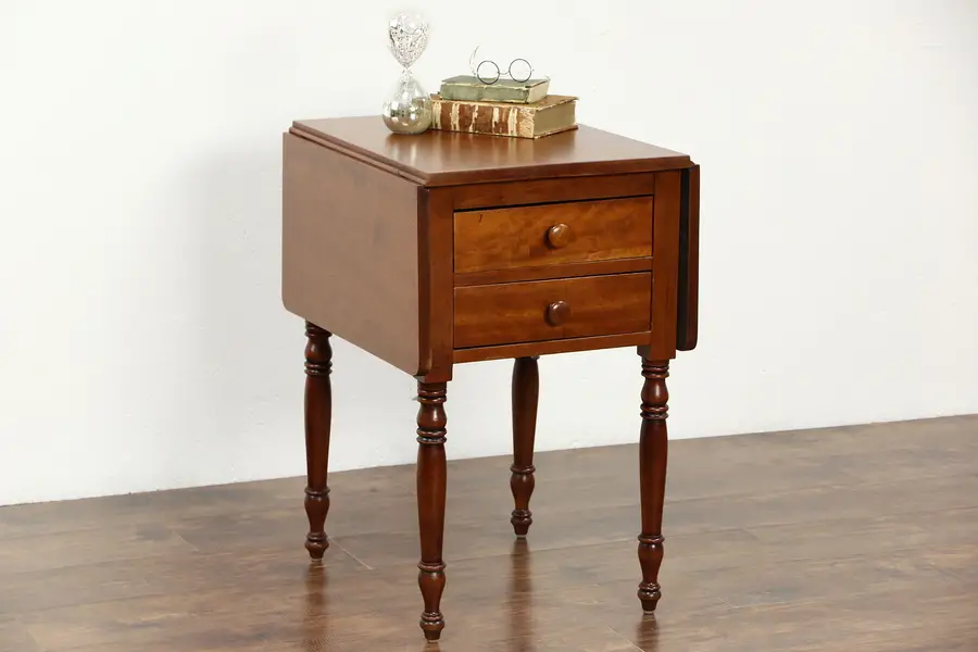Photo of Cherry Dropleaf 1830's Antique Pembroke Lamp Table or Nightstand