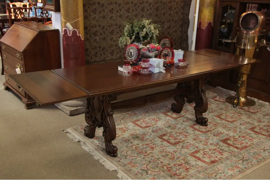 Photo of Carved Oak Dining Table, Library, or Writing Desk