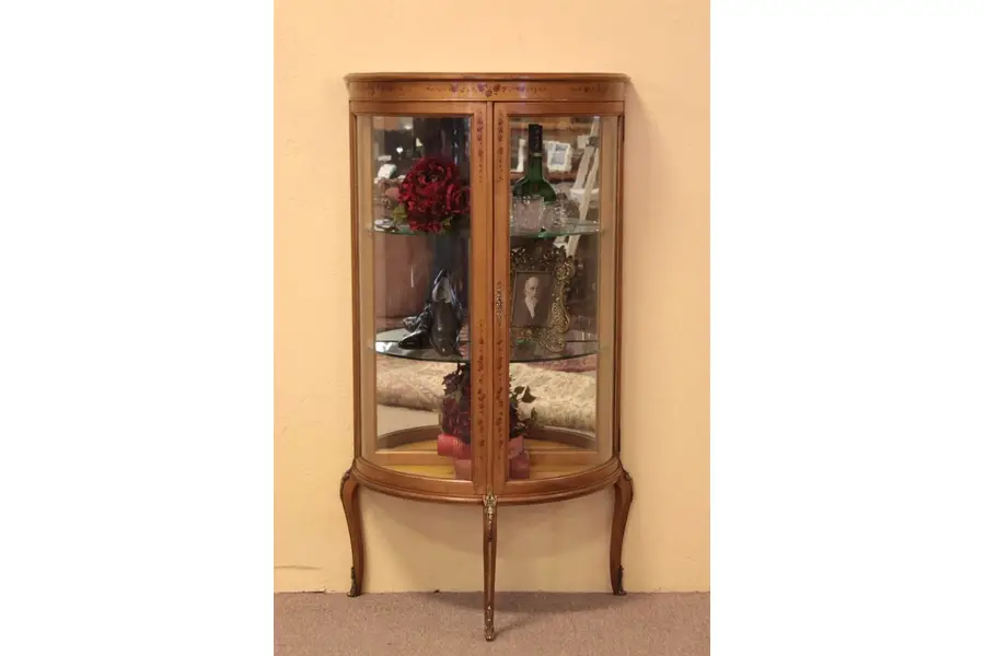 Photo of Curved Glass Vernis Martin Vitrine Curio Cabinet
