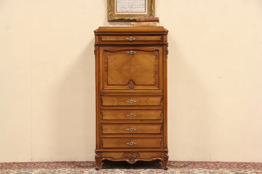 Photo of French Carved Walnut 1900 Antique Secretary Desk
