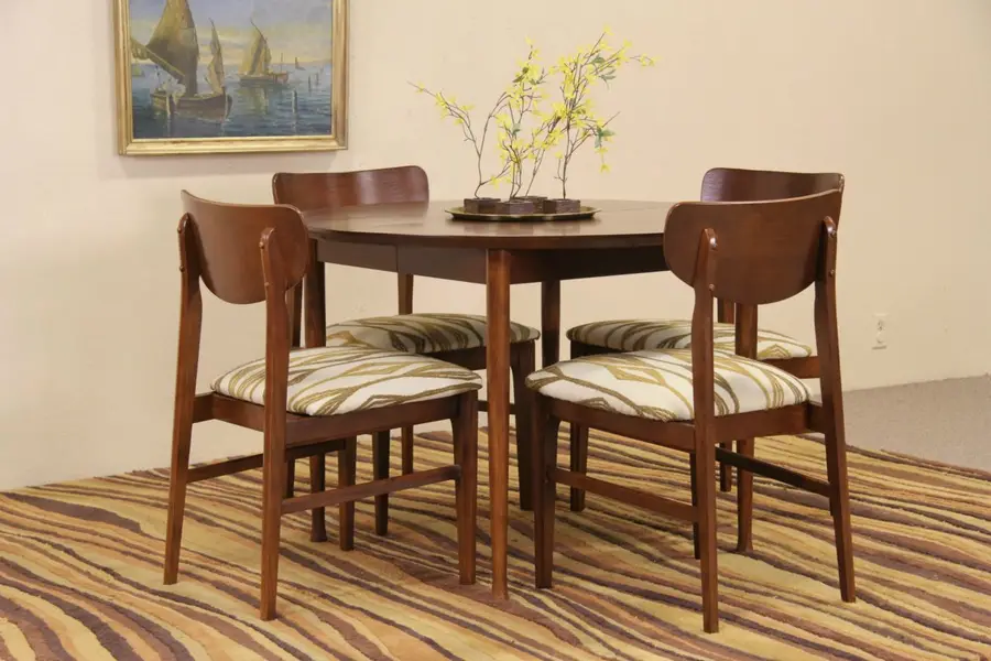Photo of Midcentury Modern Dining Set, Table & Leaf, 4 Chairs, 1960 Vintage