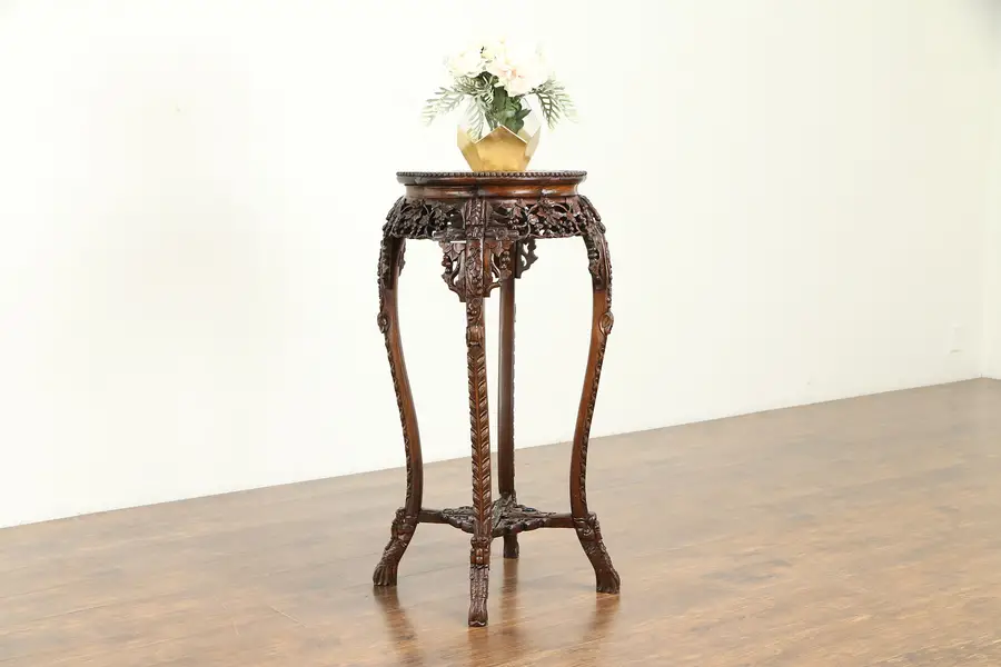 Photo of Chinese Antique Rosewood Plant Stand or Sculpture Pedestal, Marble