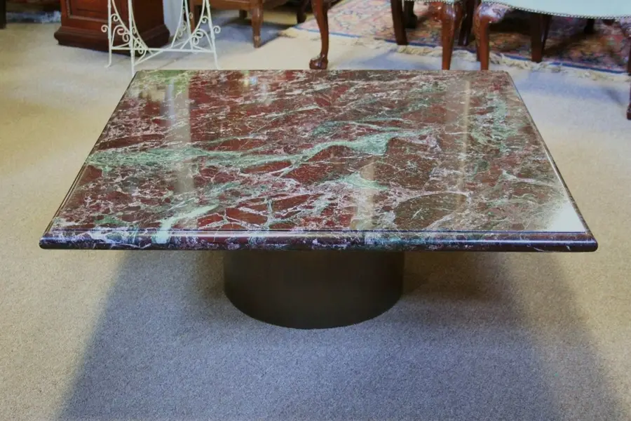 Photo of Red Rosso Levanto Marble Coffee Table, Brass Base