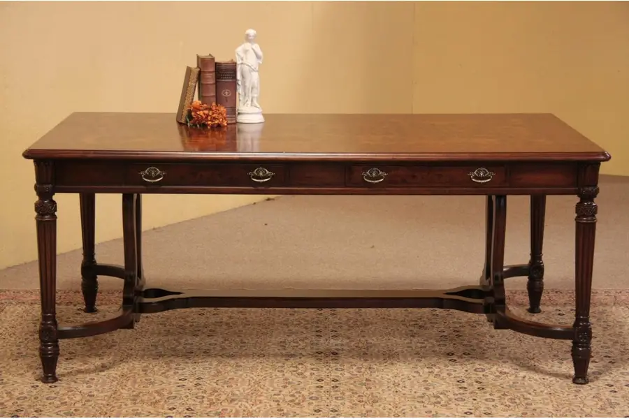 Photo of Carved Burl Library Table Writing Desk