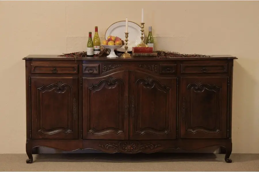 Photo of Country French Carved Oak Sideboard, Server, Buffet