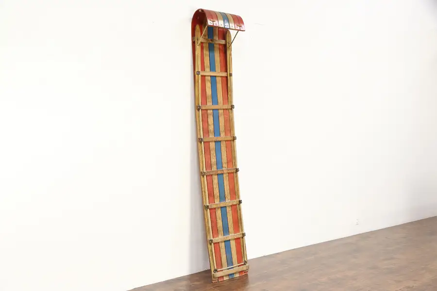 Photo of Withington of Maine Signed Oak Vintage Toboggan Sled