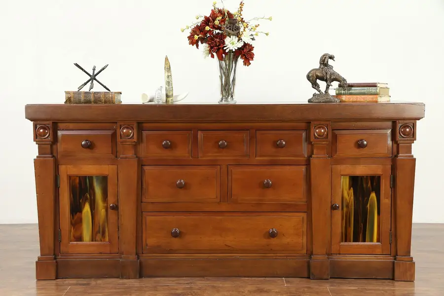 Photo of Cherry Finish Antique Birch Sideboard, Server, Buffet or TV Console