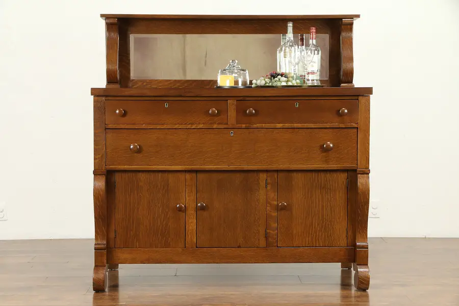 Photo of Oak Empire Antique Sideboard, Server or Buffet, Beveled Mirror Gallery