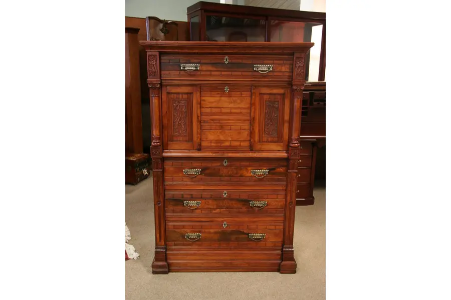 Photo of Victorian Eastlake Carved Walnut Secretary Desk 1870