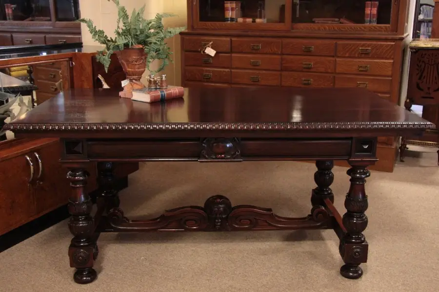 Photo of Carved Antique Library Table or Writing Desk