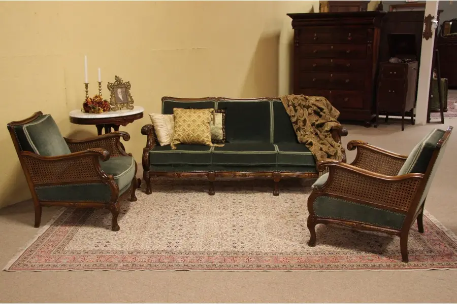 Photo of Carved 3 Pc. Antique Sofa Set, 2 Armchairs