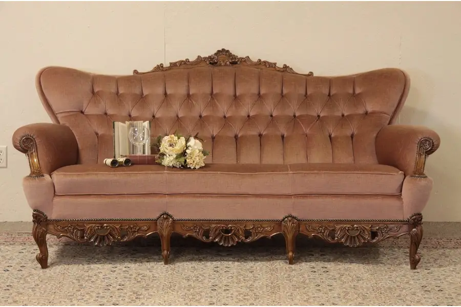 Photo of Genuine Mohair Carved Vintage Sofa