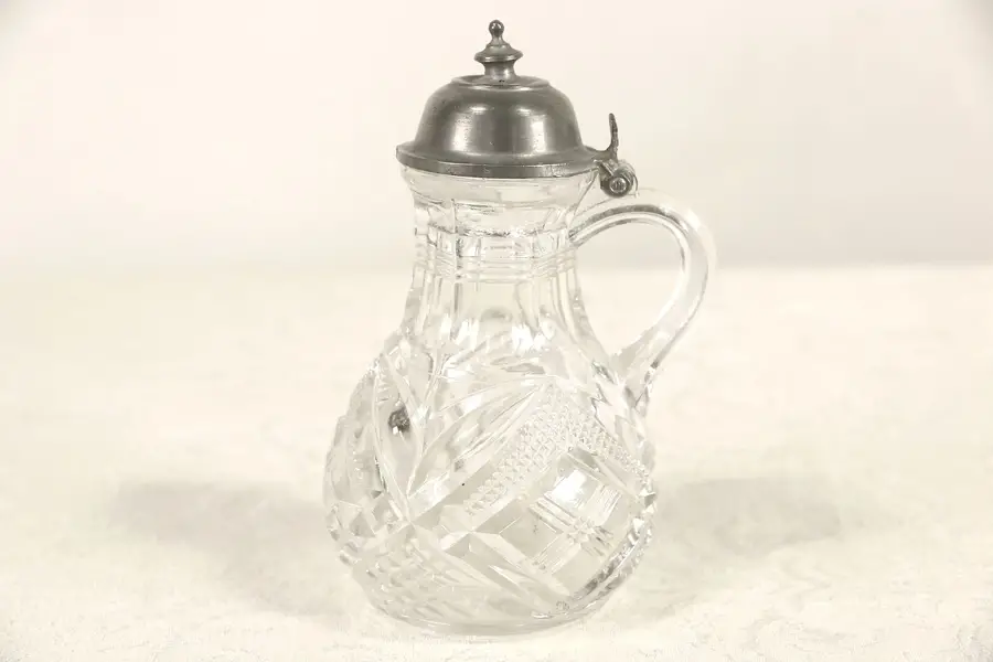 Photo of Victorian Glass & Pewter Antique Syrup or Cream Pitcher, Pat 1872(?)