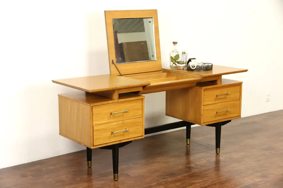 Photo of Micentury Modern 1960 Vintage Signed Drexel Desk & Vanity Combination