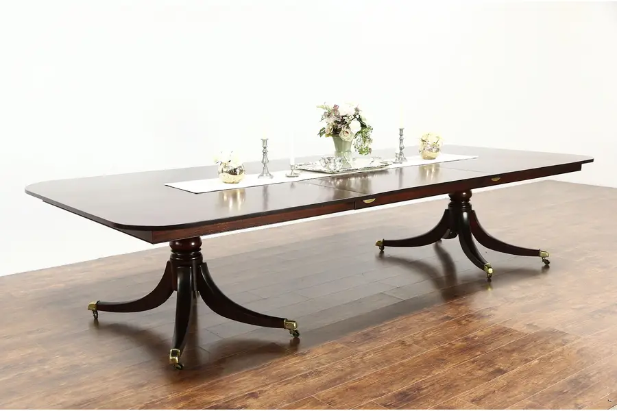 Photo of English 1870 Antique 11 1/2' Mahogany Banquet Dining Table, 2 Pedestals
