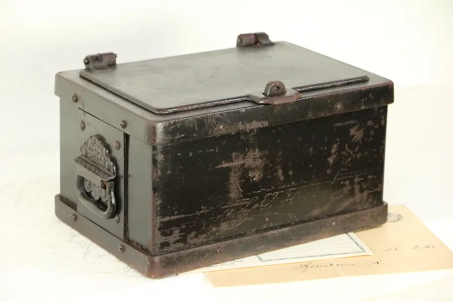 Photo of Victorian 1850's Antique Iron Railroad Strong Box, Treasure Chest or Safe