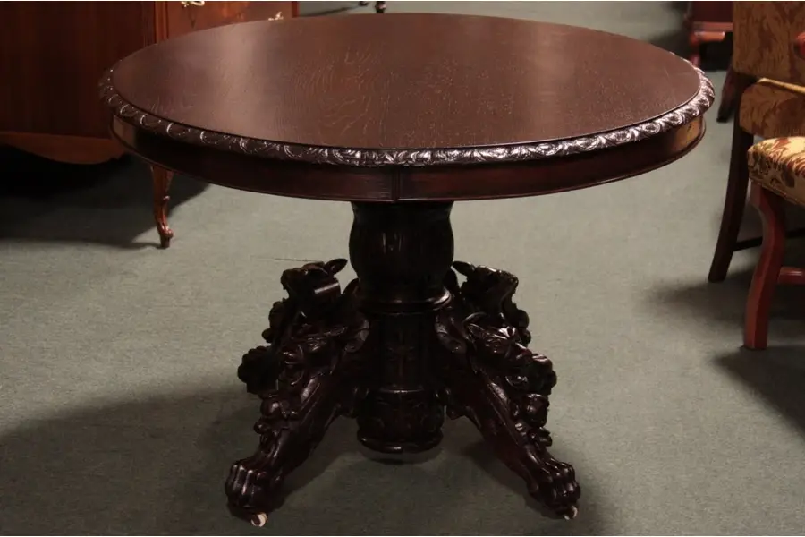 Photo of Victorian Carved Oak Oval Breakfast or Game Table