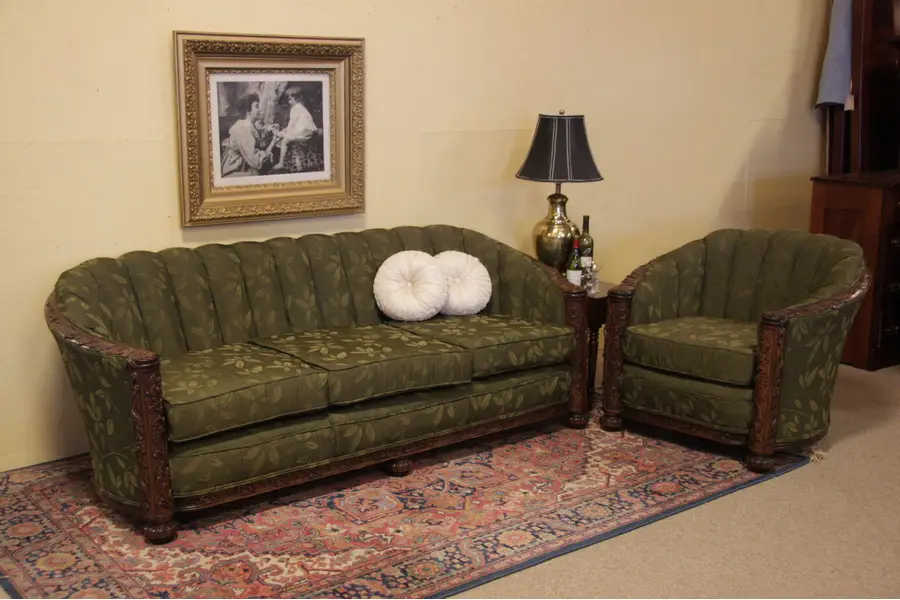Photo of Grapevine Carved Oak Sofa and Chair Set