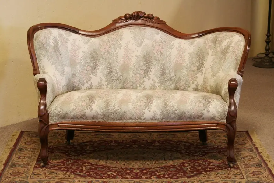 Photo of Victorian Carved Antique Loveseat, Sofa, or Settee