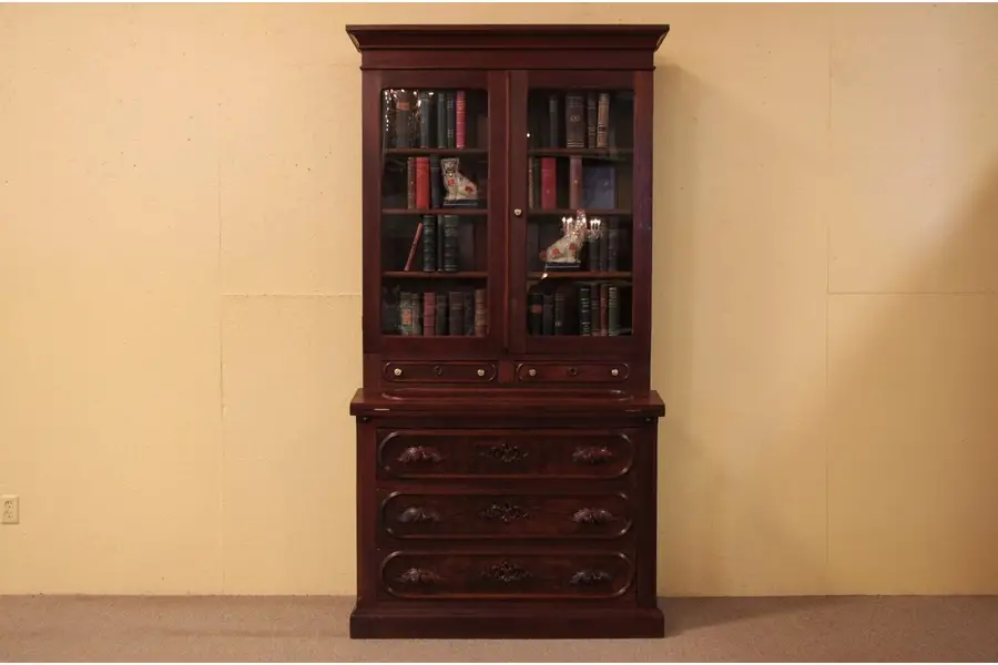 Photo of Victorian Carved Secretary Desk & Bookcase