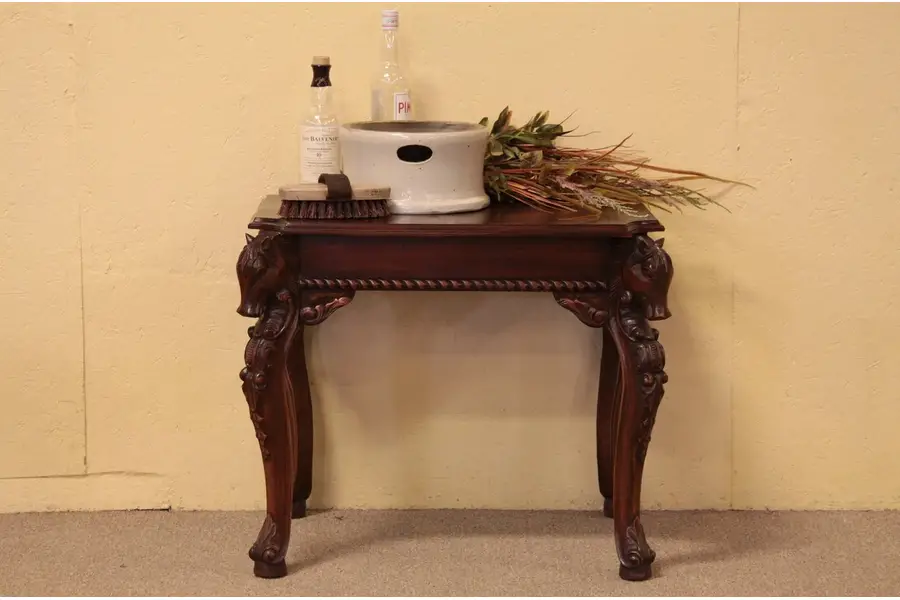Photo of Mahogany End Table, Carved Horse Heads