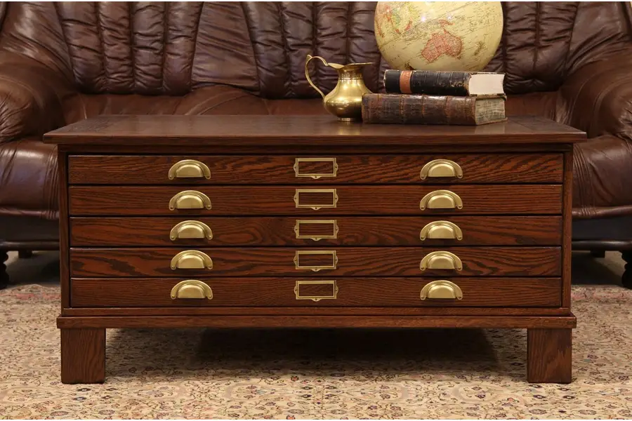Photo of Oak Map Chest or Document File Coffee Table