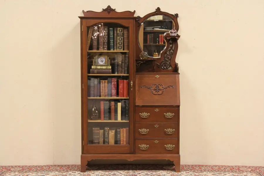 Photo of Victorian Oak Side by Side Desk & Bookcase