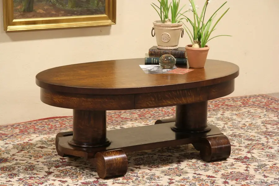 Photo of Oval Oak Coffee Table made from 1900 Library Table