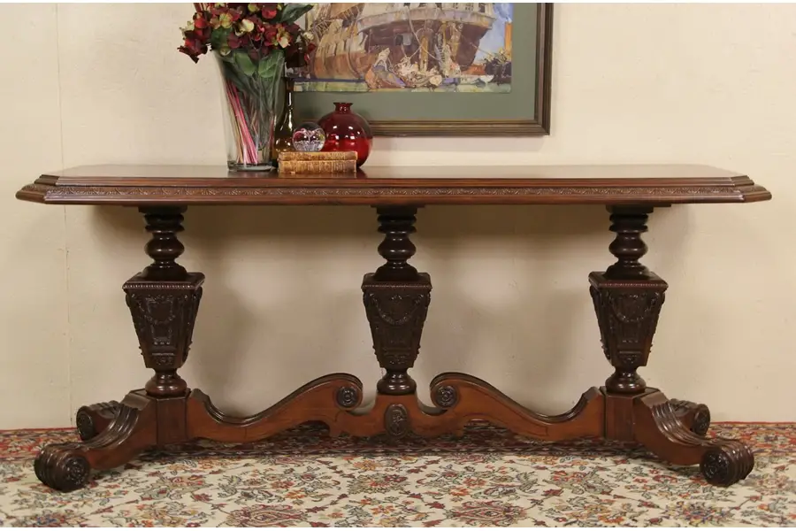 Photo of Renaissance Carved 1920's Antique Sofa, Hall or Foyer Table, Kiel, WI