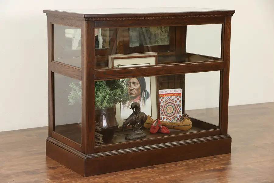 Photo of Oak 1900 Antique 4' Display Showcase Humidor Salvage from Cigar Store