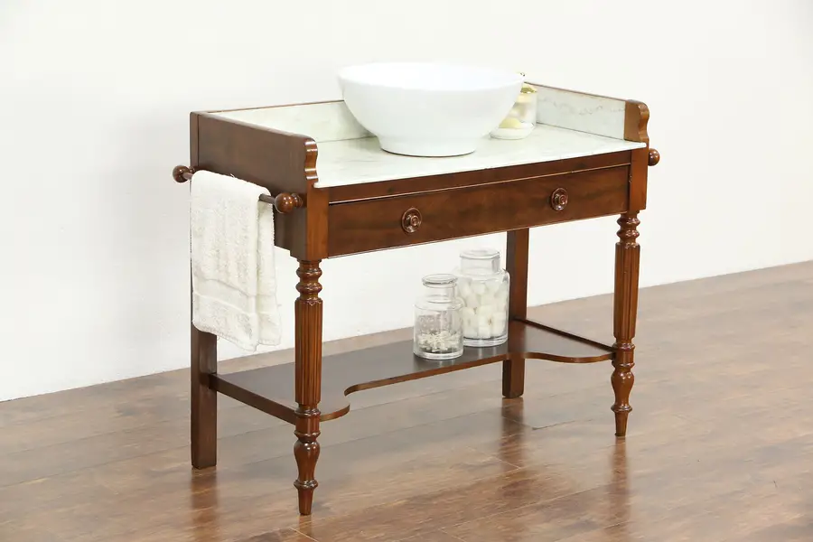 Photo of Mahogany Antique 1890 Marble Top Wash Stand, Server or Bar, England