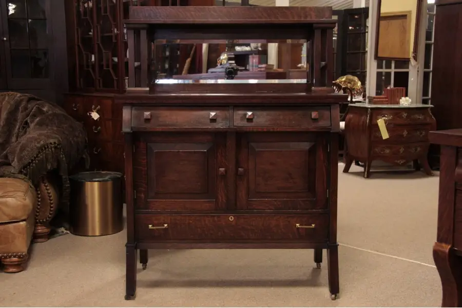 Photo of Art & Crafts Mission Oak Antique Sideboard Buffet