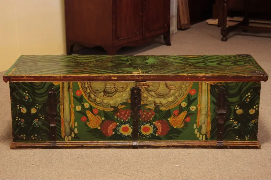 Photo of Romanian Folk Painted Gypsy Trunk, Blanket Chest