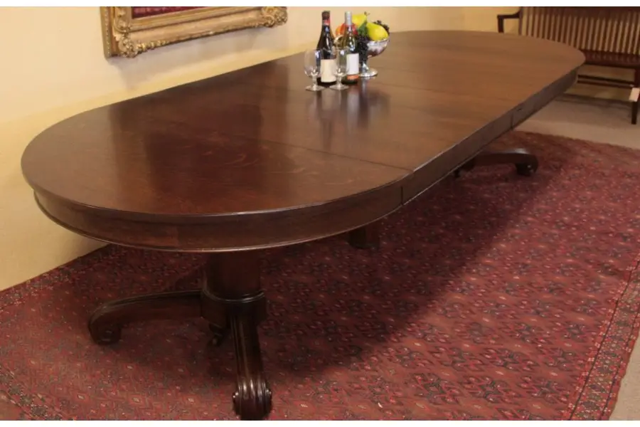 Photo of Oak 53" Round Antique Dining Table, Extends to 10'