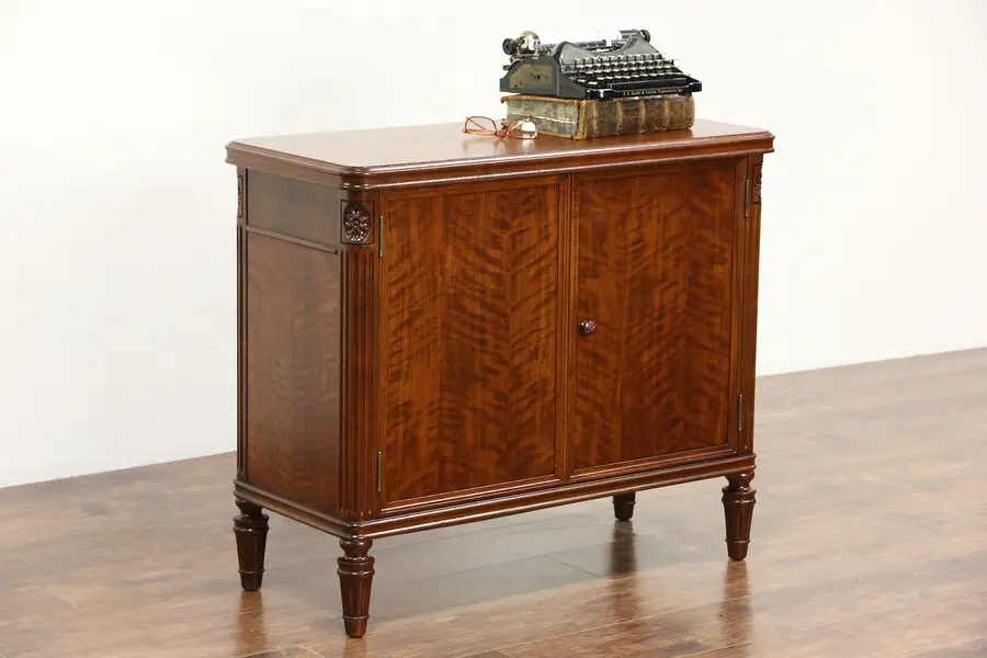 Photo of Stow Davis Signed Executive Office 1950's Vintage Walnut Console Cabinet
