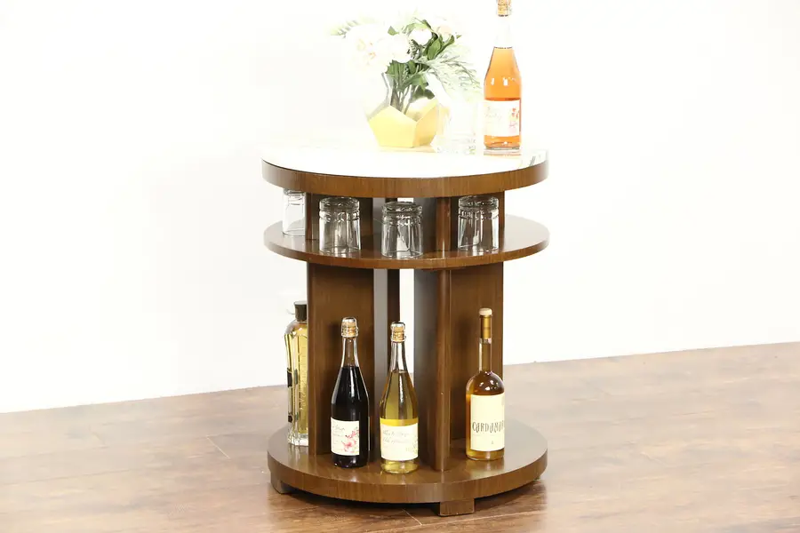 Photo of Midcentury Modern 1960 Vintage Scandinavian Drinks or End Table, Marble Top