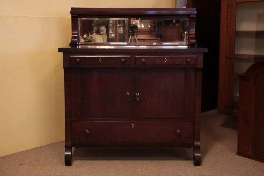 Photo of Quartersawn Oak Sideboard Buffet, Beveled Mirror