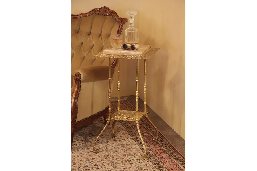 Photo of Victorian Antique Onyx & Brass Pedestal Plant Stand