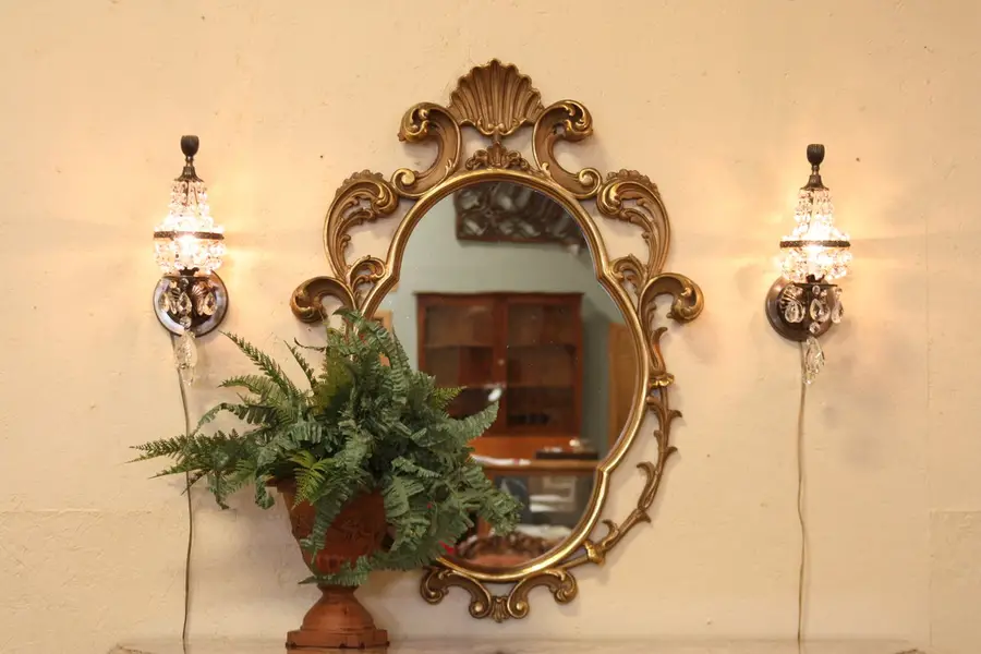 Photo of Pair of Electric Wall Sconces, Crystal Prisms