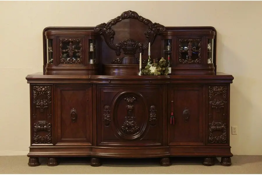 Photo of Carved Oak 8 1/2' Antique 1915 Back Bar or Sideboard