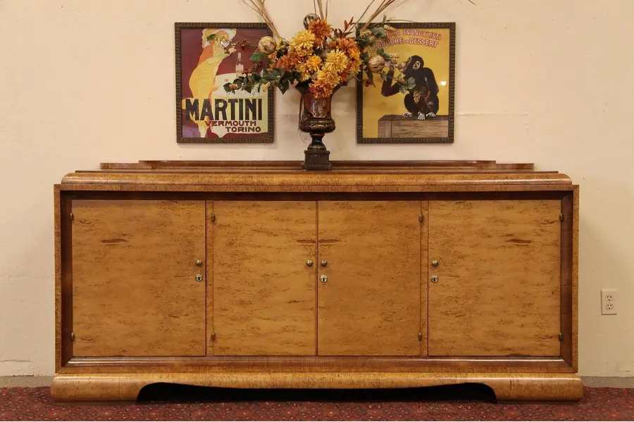 Photo of Art Deco Curly Birch Antique Sideboard, or Buffet
