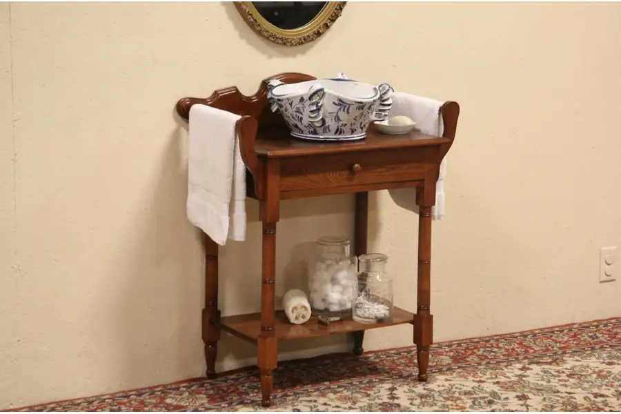 Photo of Victorian 1895 Antique Washstand, Towel Bars