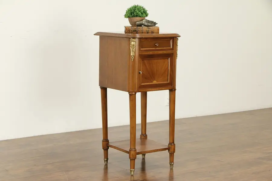 Photo of French Antique Mahogany Marble Top Nightstand or End Table