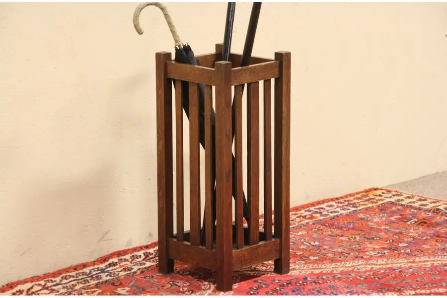 Photo of Arts & Crafts Mission Oak 1900 Umbrella & Cane Stand