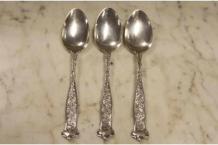 Photo of Set of 3 Sterling Silver 1896 Antique Wildflower Teaspoons