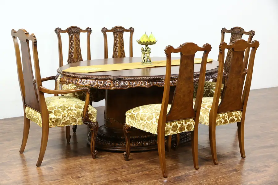 Photo of Romweber Louis XV de Gaulle 7 Pc Vintage Dining Set, Table, 4 Leaves & 6 Chairs