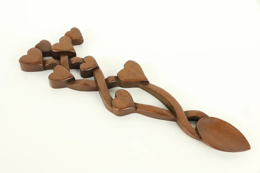 Photo of Welsh Hand Carved Mahogany Traditional Wedding Spoon, Hearts